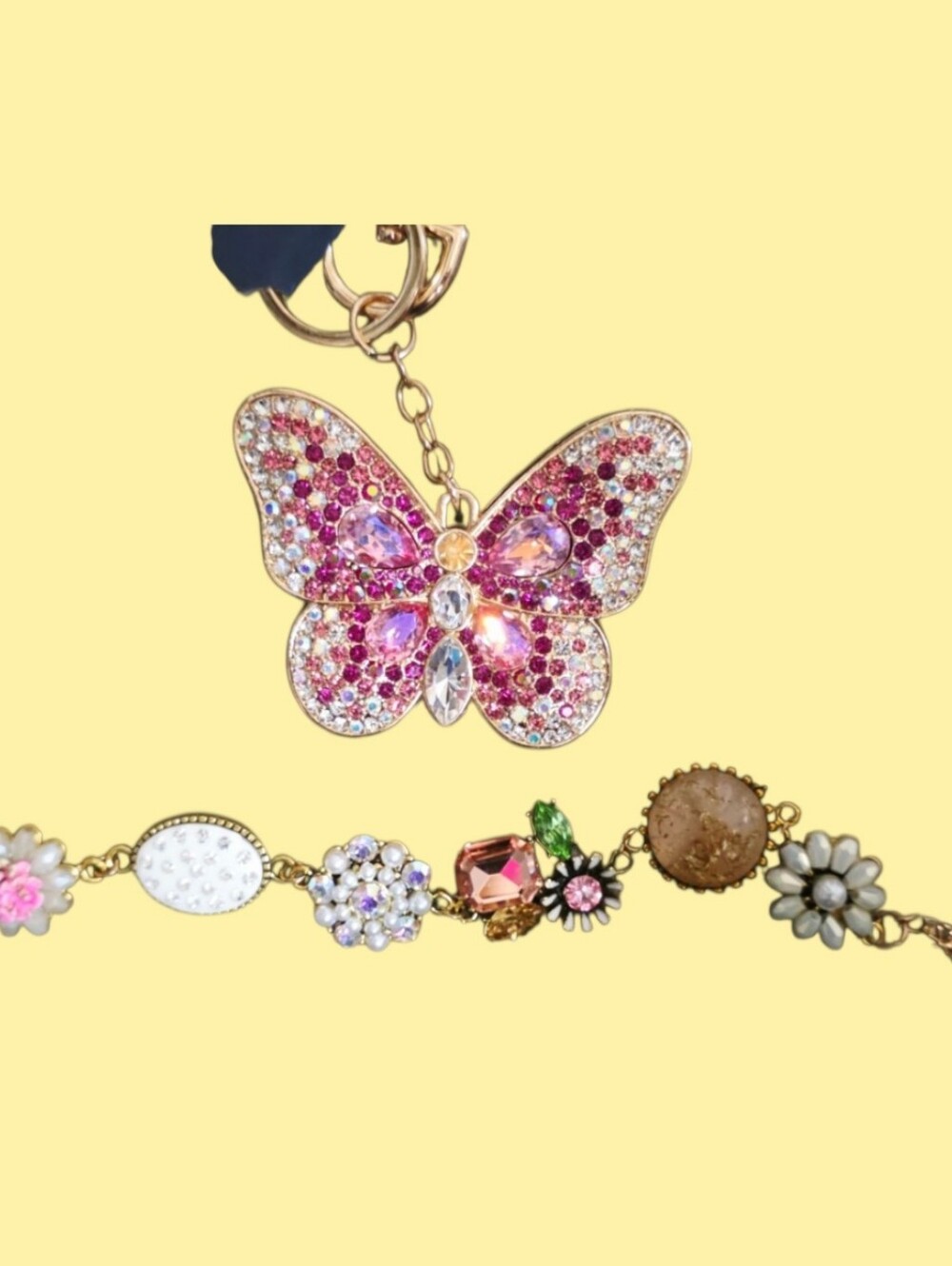 Pink Crystal Butterfly Charm Bracelet - Women Jewelry